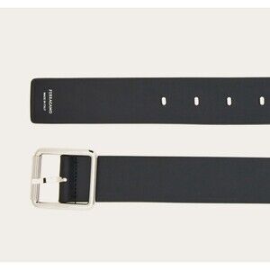 Salvatore Ferragamo Sz 105 Black Leather Belt Silver Buckle Logo Signed $350